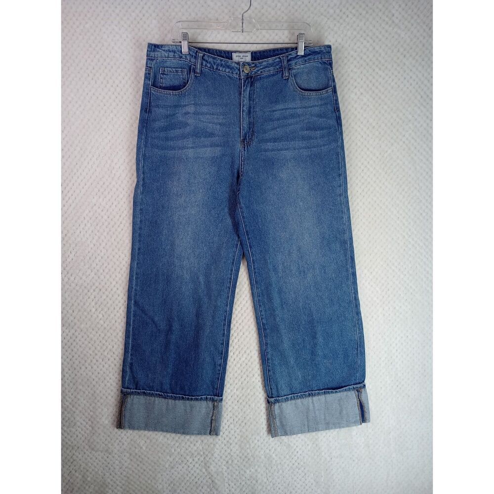 Gogo Jeans Women's 17/33 Wide Leg Cuffed Medium Wash High Rise Jeans